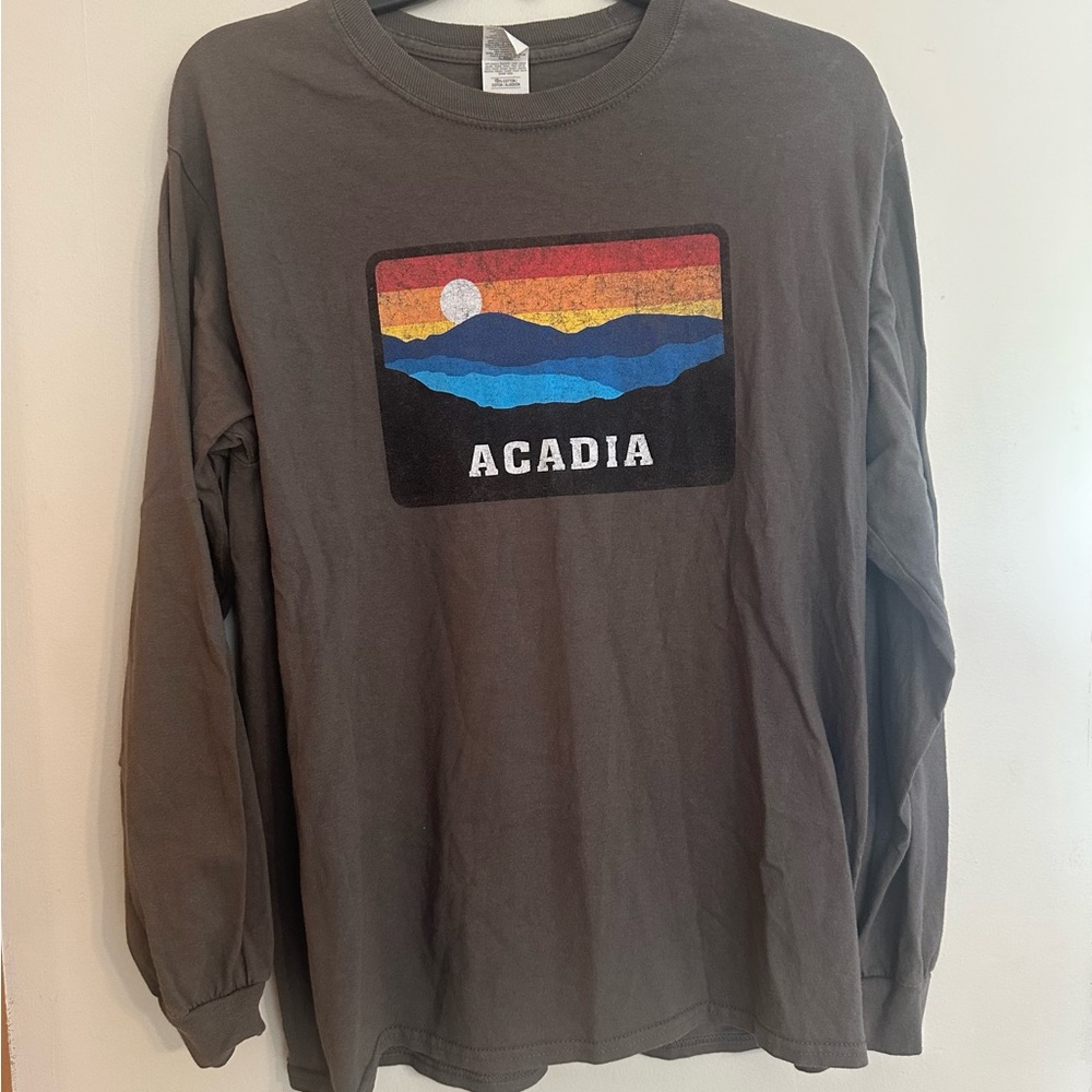 Gildan Ultra Cotton Acadia National Park Unisex M Grey Long Sleeve Graphic Tee